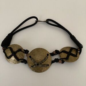Vintage Belt Womens Medium Hammered Brass Medallions Cord Metal Closure Boho Y2K
